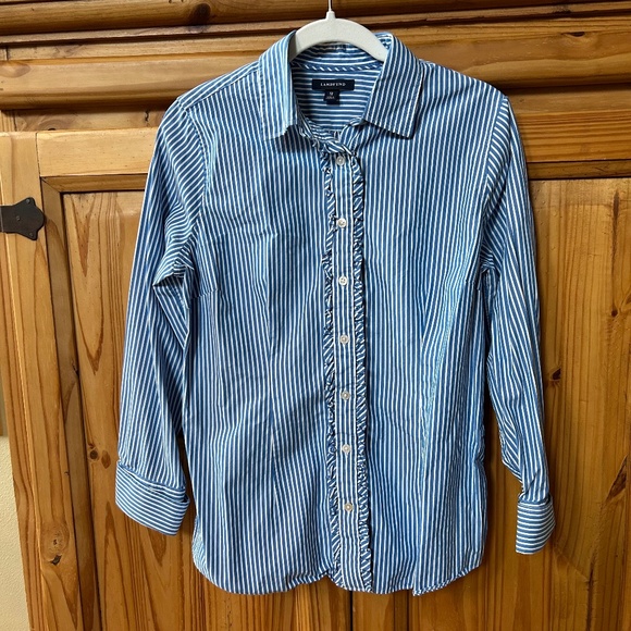 Lands End Tops - Lands End Long Sleeve Shirt Button Up Blue White Stripe Women's 100% Cotton 12